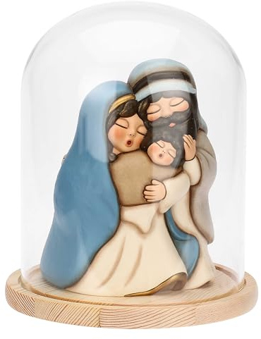 THUN - Sacra Famiglia con campana in vetro - ceramica - Collezione Presepe Classico - 20,5 x 20,5 x 24,5 cm