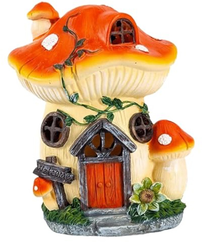 PartyKindom Solar Powered Resin Garden Mushroom House Statue Outdoor Lawn Decor with Warm Illumination Easy to Install Solar Light for Pathway and Patio Decoration