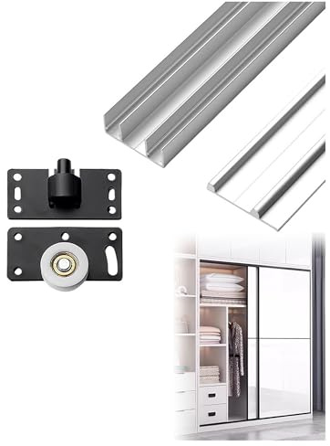 Binario per Porta Scorrevole a Tripla Guida per impieghi gravosi | Kit di ferramenta per Porte scorrevoli in Alluminio per Ante di armadi e mobili - Design salvaspazio (Argento, 16