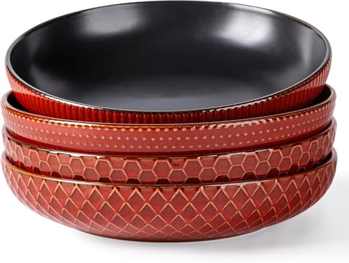 GBHOME Pastaskålar, set med 4 porslinstallrikar (Ø 24 cm) – extra djupa sopp- och pastaskålar av keramik för pasta, sallad, desserter och familjemåltider, diskmaskinstålig och stapelbar, 1 250 ml