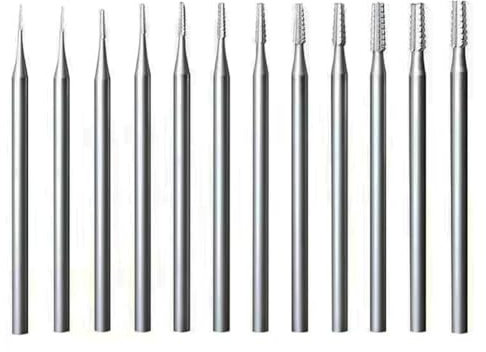 Fpreeza 12-Teiliges Schmuckfräser-Set, 3/32 Schaft, Kegelförmiger, Konischer Kreuzschliff, Lapidarfräser, Schmuckgravur-Bits, Schnitzwerkzeuge