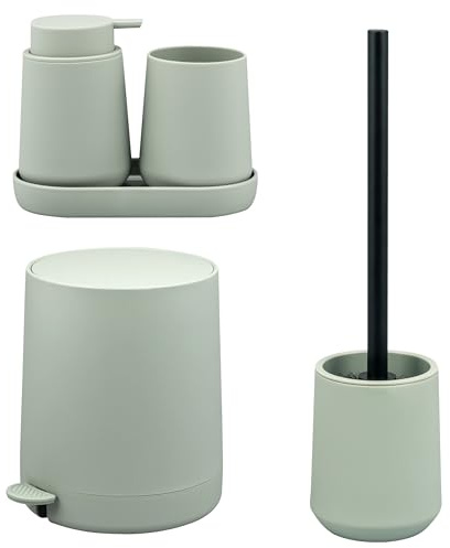 eluno TESERO Ensemble d'accessoires de salle de bain 5 pièces avec surface douce au toucher, distributeur de savon, gobelet, bol, seau cosmétique, ensemble WC pour salle de bain et WC d'invités en