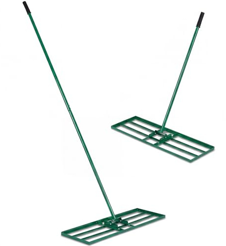 GYMAX Rastrillo Nivelador para Césped, Rasqueta para Césped con Mango Ajustable de 170 cm, Rastrillo Metálico de 75 cm x 25 cm para Césped, Arena, Jardín y Campos de Golf