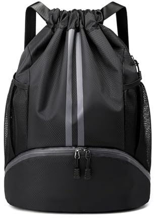 IHLOOTD Bolsa de Cuerdas para Gimnasio, Mochila con Cuerdas Deporte, Mochila Cordón Hombre, Bolsa de Deporte Mujer, Mochila Gym Cuerdas para Unisex Deportes, Viajes, Camping (Negro)