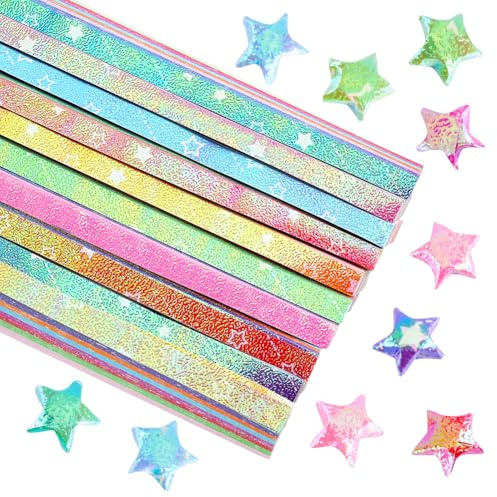 SUNNYCLUE 900Pcs 10 Colors Origami Paper Star Strips Pearlescent Star Paper Gradient Colorful luck Stars Glitter Cute Origami Strips for DIY Handcrafts Arts Home Party Wedding Gifts Decor Supplies