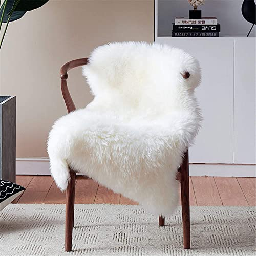 HEQUN Peau de Mouton synthétique,Cozy Sensation comme véritable Laine Tapis en Fourrure synthétique, Man-Made Luxe Laine Tapis de Canapé Coussin（Blanc 60 X 90 CM）