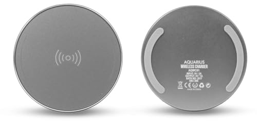 Aquarius Universal Wireless Charging Pad Round Silver, Fast Qi Wireless Charger for iPhone Samsung Android Smartphones, Slim Lightweight Portable Charging Disc for Home Office Travel