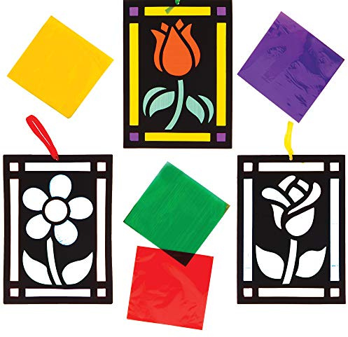 Baker Ross Flower Stained Glass Decorations - Pack of 6, Stained Glass Arts and Crafts, Craft For Kids (AT389)