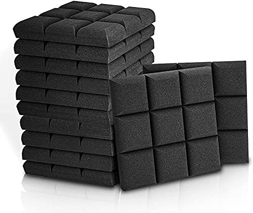 12 Pack 12X 12X 2 Extra Thick Acoustic Panels Studio Soundproofing Foam Wedge Tiles, Soundproofing Acoustic Studio Wedge Foam Tiles Wall Panels (Black)