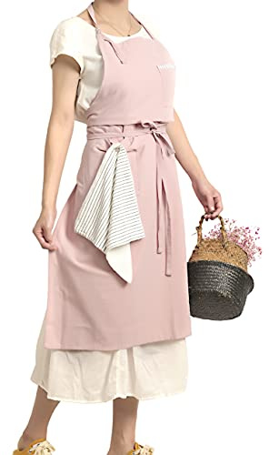 Pincy Weiche Schürze aus Baumwoll Leinen – Retro Leinen Kunstschürze, verstellbare lässige Schürze mit Handtuch, ideal für Floristen, Kaffeehaus und Küche