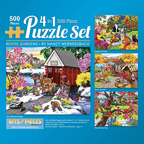 Bits and Pieces - Rustic Gardens 4-in-1 Multi-Pack Puzzle Set - 500 Piece Jigsaw Puzzles for Adults - Puzzles Measure 16 x 20 - Nature Garden Jigsaws by Nancy Wernersbach