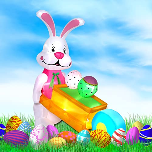 CAMULAND Aufblasbarer Osterhase, 1,8m mit LED-Lichtern, Schubkarre und Eiern, Osterdeko
