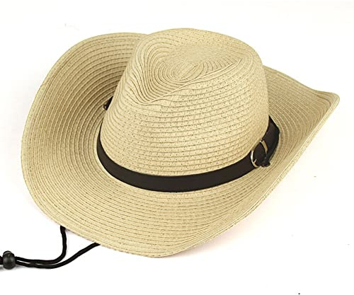 Strå hatt solskydd cowboy western herr Panama hatt Fedora bred kant vikbar kvinna solhatt sommar anti-UV jazz hatt hiphop-hatt, Beige färg, 56/58 cm