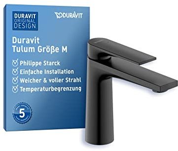 Duravit Tulum Waschtischarmatur, Größe M (Auslauf Höhe 122 mm), Wasserhahn Bad, Waschbecken Armatur, Schwarz Matt
