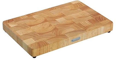 Zassenhaus Hackblock aus hochwertigem Stirnholz | Gummibaum | Hell | 45×30×4,5 cm | mit rutschfesten Füßen | Stirnholz Schneidebrett | Hackbrett Holz | Holzbrett Küche | Steak Brett, 051087