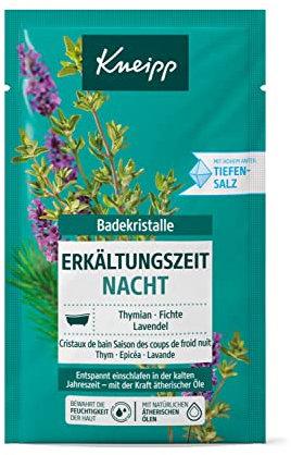 Kneipp Cristalli da bagno per il raffreddore notturno – Sali da bagno naturali della Saline Luisenhall con oli essenziali di lavanda, timo e abete rosso – si addormentano rilassatamente nelle stagioni fredde – 60 g