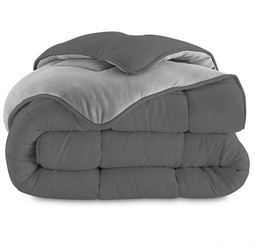 IDMarket - Couette 220x240 CM Zoe Polaire biface Gris Clair et Gris 400 GR