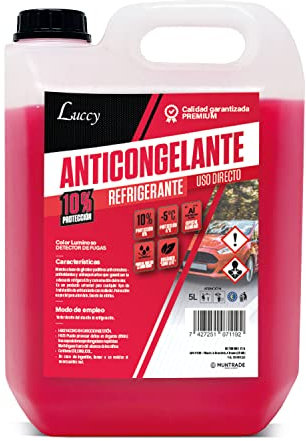 Anticongelante Coche Orgánico Long Life, 10%, 5L Rojo - Anticongelante Refrigerante Coche, Protección -5ºC - Fórmula Mejorada