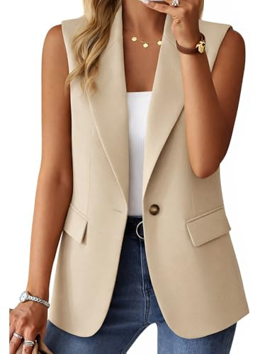 Beige Long Vest for Women Sleeveless 2025 Outerwear Ladies Fashion Casual Winter Fall Christmas Party Outfits Vests Cardigan Beige S