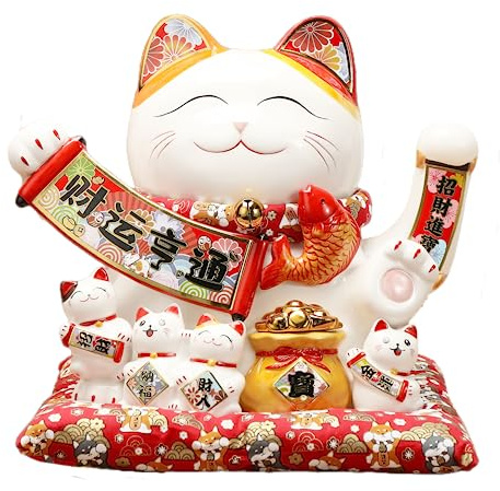 TXYXT Lucky Statue Cat Figurines Chinese Cat Waving Arm Maneki Neko Ceramic Japanese Money Fortune Cat Gift decorations for store company opening
