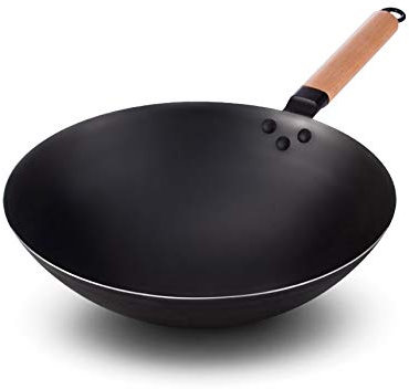 OQHAIR Cucina Wok Famiglia Grande Cucina in Ferro u Padella Antiaderente Non Rivestita Vecchio Stile Wok a Fondo Rotondo Chef Fritto Wok (Color : 34CM) (36cm)