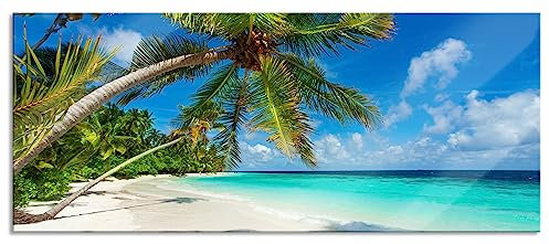 Pixxprint Glasbild Panorama, Wandbild aus Echtglas, Palmenstrand, 120x50 cm, inkl. Aufhängung und Abstandshalter