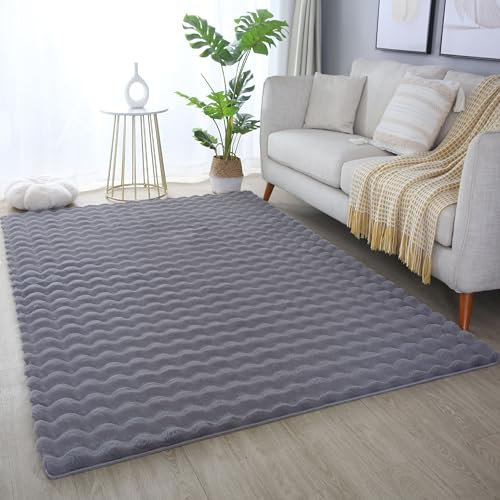 HomebyHome Hochflor Teppich - Flauschiger 3D Moderner Einfarbiger Wohnzimmerteppich 80x250 cm Grau - Kunstfell Shaggy für Schlafzimmer, Kinderzimmer und Flur Extra Weich