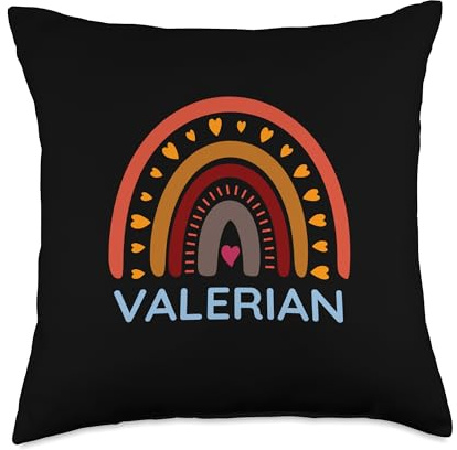 Valerian Personalized Name / Colorful Rainbow Design Throw Pillow
