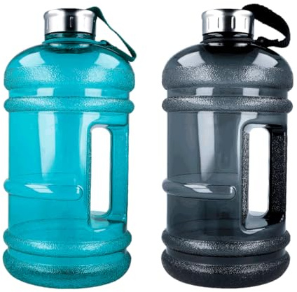 EUROHOME Trinkflasche Kunststoff mit Griff - Flasche für Wasser - Trinkflasche 2,2 Liter Fassungsvermögen - Wasserkanister Kunststoff - Sport 2l Wasser Flasche - Gym Flasche XL grün grau