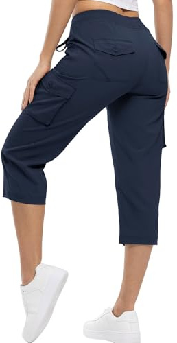 YSENTO Womens Shorts Walking Cargo 3/4 Length Hiking Shorts Lightweight Summer Capri Cropped Outdoor Pants with Multi Pockets