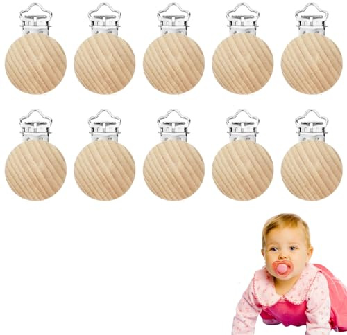 Clip Madera para Chupete, 10PCS Pinzas Chupete, Chupetero Madera, Pinzas Para Chupeteros Clips Bebe, Clip Chupeter Enganche, Portachupetes Bebe Personalizado Niña
