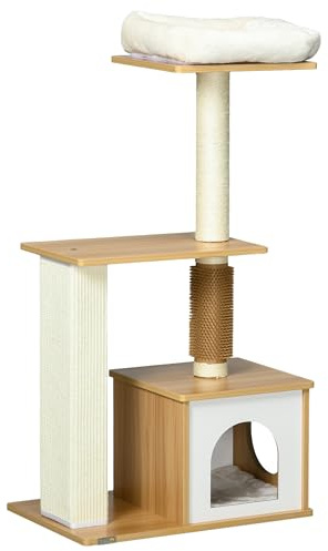 PawHut Kratzbaum 114cm Hoch Mehrstöckig Katzenbaum Katzen bis 5 kg Eiche