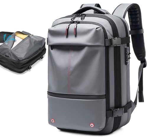 Quincry - Vacpack - Sac à dos extensible avec système de compression sous vide pour voyage, sac à dos gonflable de 50 litres, A-Gris., Large, Tendance
