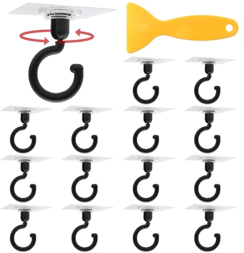 GYSRXS 15 Stück Große Deckenhaken Selbstklebend 360 Grad Drehbare Klebehaken Deckenhaken Kunststoff mit Schaber Passend für Bad Küche Schlafzimmer,3KG Max(Schwarz)