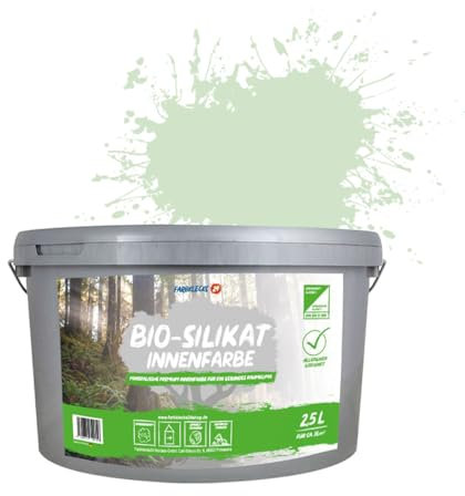 Farbklecks24 Bio-Silikat Innenfarbe Color 2,5L Pastell Grün, Wandfarbe, Silikatfarbe innen, für Allergiker empfohlen