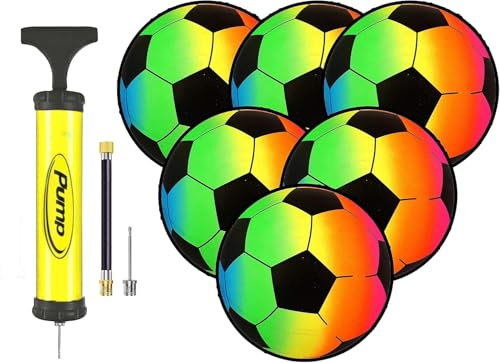 GILORRA Rainbow Football Pack of 6 Plastic Football, Beach Ball Ideal for Family Games, Kids Garden Toy, Easy to Inflate, Lightweight Playground Ball Outdoor Fun for Boys and Girls (6X Footballs)