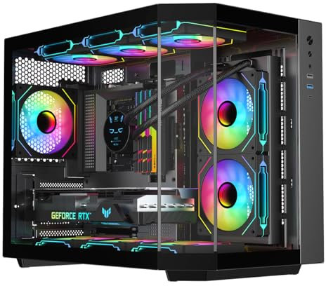 IONZ APEX - PC Gaming Case, M/ATX Mid Tower, Dual Chamber - Front I/O Type C, Tempered Glass (With 6 ARGB PWM Fans) - Black