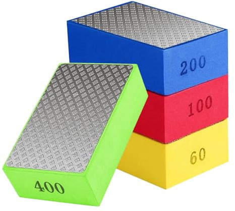 Oiieco 4Pcs Diamond Hand Polishing Pads, Diamond Sanding Blocks, Tile Polishing Pads for Porcelain,Concrete Stone Granite Marble Ceramic Grinding Trimming 60# 100# 200# 400# Grits