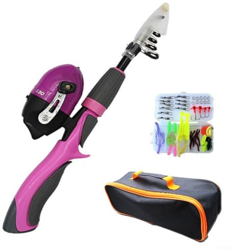 Eltern-Kind-Angelruten-Set, einziehbar und tragbar, Keramikführung, bequemer Griff (für Pink)