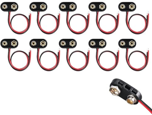 Lunpog Lot de 10 connecteurs de batterie 9 V type T, connecteur de batterie 9 V avec câble de raccordement de 15 cm, connecteur de batterie Snap, connecteur de bornes de batterie 9 V, boucle boîtier