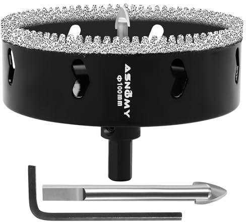 ASNOMY 100mm Diamant Lochsäge mit Pilotbohrer, Diamantbohrkrone Zähne, Diamant Lochsäge für Fliesen, Glas, Porzellan, Granitstein
