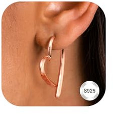 Adramata Ohrringe Silber 925 Herz Creolen Ohrringe für Damen Mädchen 14K Vergoldete Herz Ohrringe Hängend Klein Creolen Rosegold Gold Ohrringe Creolen Silber Ohrringe Damen