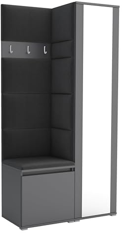 Brent - Garderobenschrank Flur Grau mit sitzbank 95 cm Breit Luton 6 - Multifunktionale Flurgarderobe Set mit Stauraum und Wandpaneel, Garderobe mit Sitzfläche und Kleiderhaken