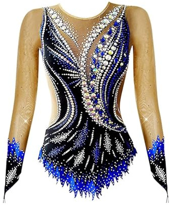 AAYXIN Langarmelige Turnanzug for Rhythmische Sportgymnastik for Wettkampfe, Elastisch, Atmungsaktiv, Glitzernd, Trainingskleidung for Gymnastik