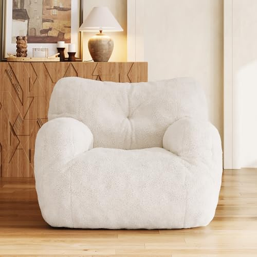 COCONINO WJ Bean Bag Chair, Filled Bean Bag Chairs for Living Room, Big Beanbag Chairs, Stuffed Beanbag Chair with Filling (Teddy Fabric in Ivory)