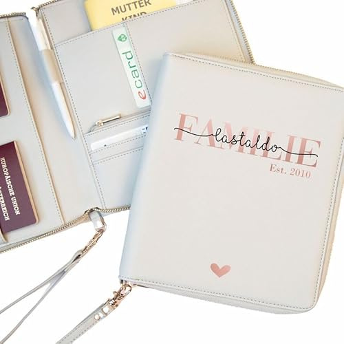 Personalisierter Familien Organizer aus Kunstleder, Dokumentenmappe Familie für Reisepass, U-Heft, Mutterkindpass & Impfpass, Reiseorganizer & Reisepass Organizer Familie – Dokumententasche Wunschname