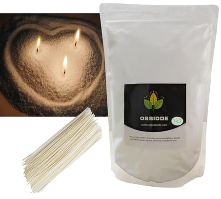 Sabbia per Candele,Ossidde® Granuli di Cera per Candele 1kg, Granulato di Cera per Candele Fai da te - omaggio confezione in 100 stoppini per Candele