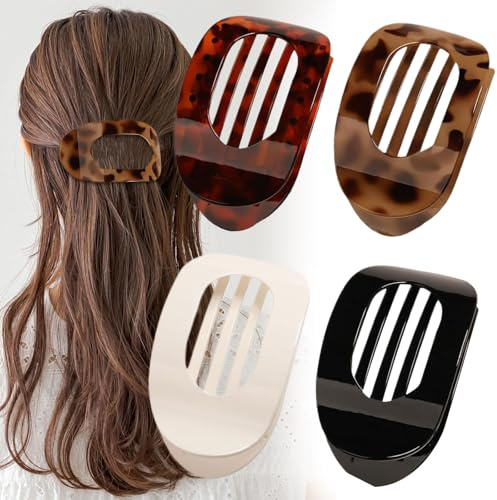 Toumdafine 4 Pcs Flat Hair Claw Clips for Women, Curved Design Duckbill Hair Clips for Women, French Flat Claw Clip For All Hair Types,Everyday Styling Gift (Leopard)