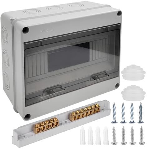 Luthando Sicherungskasten Aufputz, Verteiler IP65-1 Reihig-12 Module, IP65 Wasserdicht Verteilerkasten mit Messingklemmen, für Garten oder Außenbereichen Elektrik, Villen, Ladesäulen