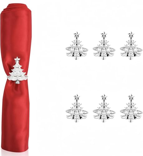 6 Stück Serviettenringe Weihnachten,Weihnachtsbaum-Form Serviettenringe,Esszimmerzubehör Für Weihnachten,Erntedankfest,Feiertage,Hochzeit(Silber)